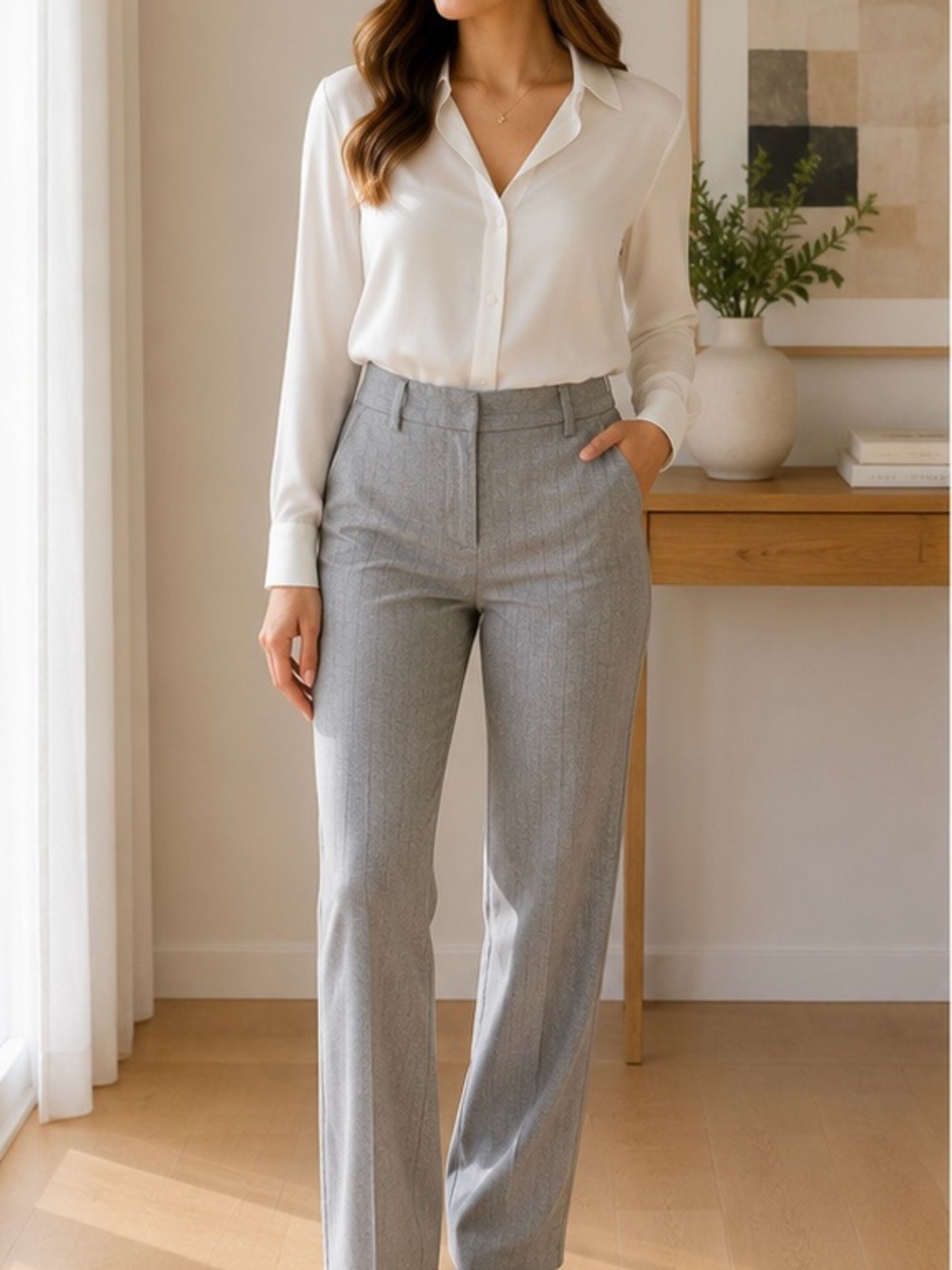 Suzy Shier Light Gray Pinstripe Dress Pants 5 (S) Straight Leg Business Casual